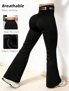 Mallas acampanadas de talle alto para mujer, Cintura Alta y Pierna Ancha, mallas acampanadas que levantan el trasero, mallas sin costuras de pierna ancha y estilizada, pantalones de yoga con bota acampanada de unicolor, pantalones deportivos negros que adelgazan el abdomen, mallas casuales, pantalones deportivos - Negro - Ver 4