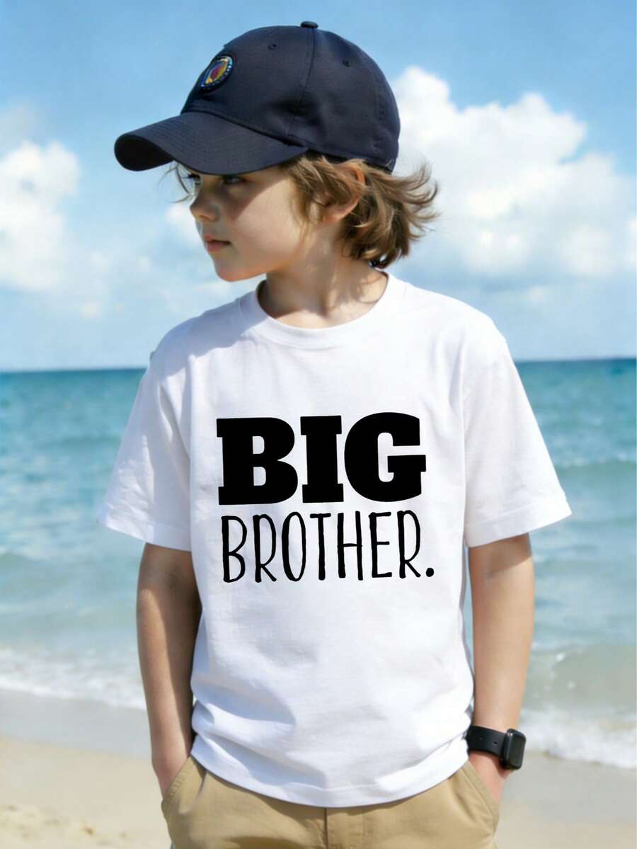 Young Boy Big Brother Letter Print Casual Short Sleeve T-Shirt