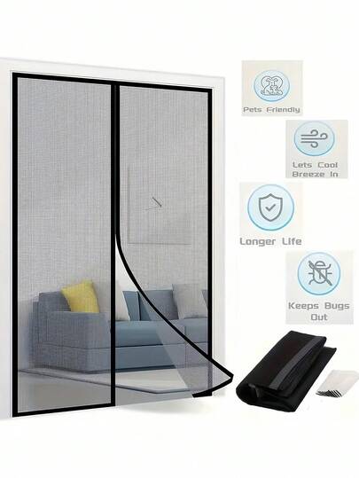 磁性网纱门帘，加厚自封帘，有效阻挡室内外昆虫，适用于卧室衣柜，是送给女士、妈妈的完美礼物，也适用于阳台、办公室、浴室、客厅、卧室、婚礼、厨房、宿舍、夏季装饰、家具帘、蚊帐、家居必备、返校用品。