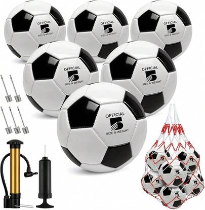 6 Pack Soccer Ball Bulk With Pump Needles, Deflated Soccer Ball Gift For Youth Adult Game Training