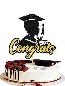 1pc Black & Gold "Congrats" Cake Topper, Black & Blue Graduation Boy Cake Topper, Black & Pink Graduation Girl Cake Topper, 2026 Graduation Theme Party Cake Decorations - Graduate - View 7
