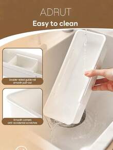 1pc Adjustable Drawer Organizer, Expandable Drawer Divider, Multi-Purpose Storage Box Suitable For Kitchen Utensils, Office Supplies, Bathroom Cosmetics, Bedroom Essentials - White - View 12