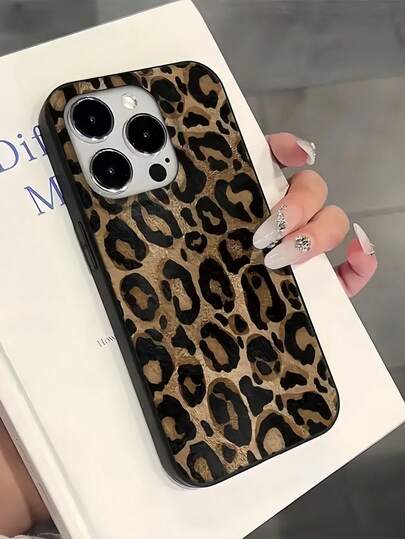 1pc Black & Gold Leopard Print Painted Matte Textured Full Body Shockproof TPU Fashion Phone Case Compatible With IPhone 17, 16, 15, 14, 13, 12, 11 Pro Max/Plus, 7, 8, XR, Air