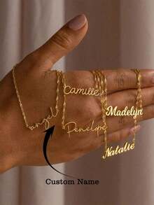 1pc Customized Necklace For Women Gold Color Water Wave Chain Necklace Personalized Custom Name Pendant Necklace Stainless Steel Jewelry Wedding Bridesmaid Gifts Anniversary Birthday Gift Stylish, For Teenagers, Junior High School Students, Middle School Students, High School Senior High School Students, College Students, University Students, Freshman, Sophomore, Underclassmen,Delicate Romance - 彩色 - 查看 2