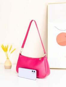 Tas Baguette Satu Bahu Minimalis Modis yang Bisa Diselipkan di Bawah Lengan - Hot Pink - View 3