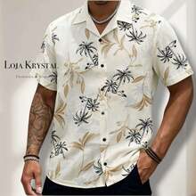 JL Men's Hawaiian Floral Beach Shirt, Short Sleeve, Button-Down, Spring And Summer - Floral 24-bege - View 2