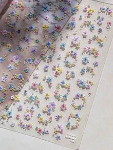 1pc Colorful Flower Wreath Decor, Wild Flower Nail Stickers, 3D Embossed Floral Nail Art Stickers, Japanese 3D Nail Decoration Accessories - Multicolor - View 5