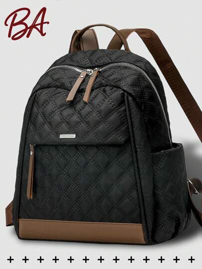 防盗休闲菱格纹尼龙双肩包女式钱包；多功能时尚日用包；多口袋轻便旅行包；大容量简约书包；便捷书包，适合学生、护士、教师、商务人士、旅行度假、商务出行、日常通勤、购物、办公、约会、徒步、训练、工作、生日礼物、节日礼物。