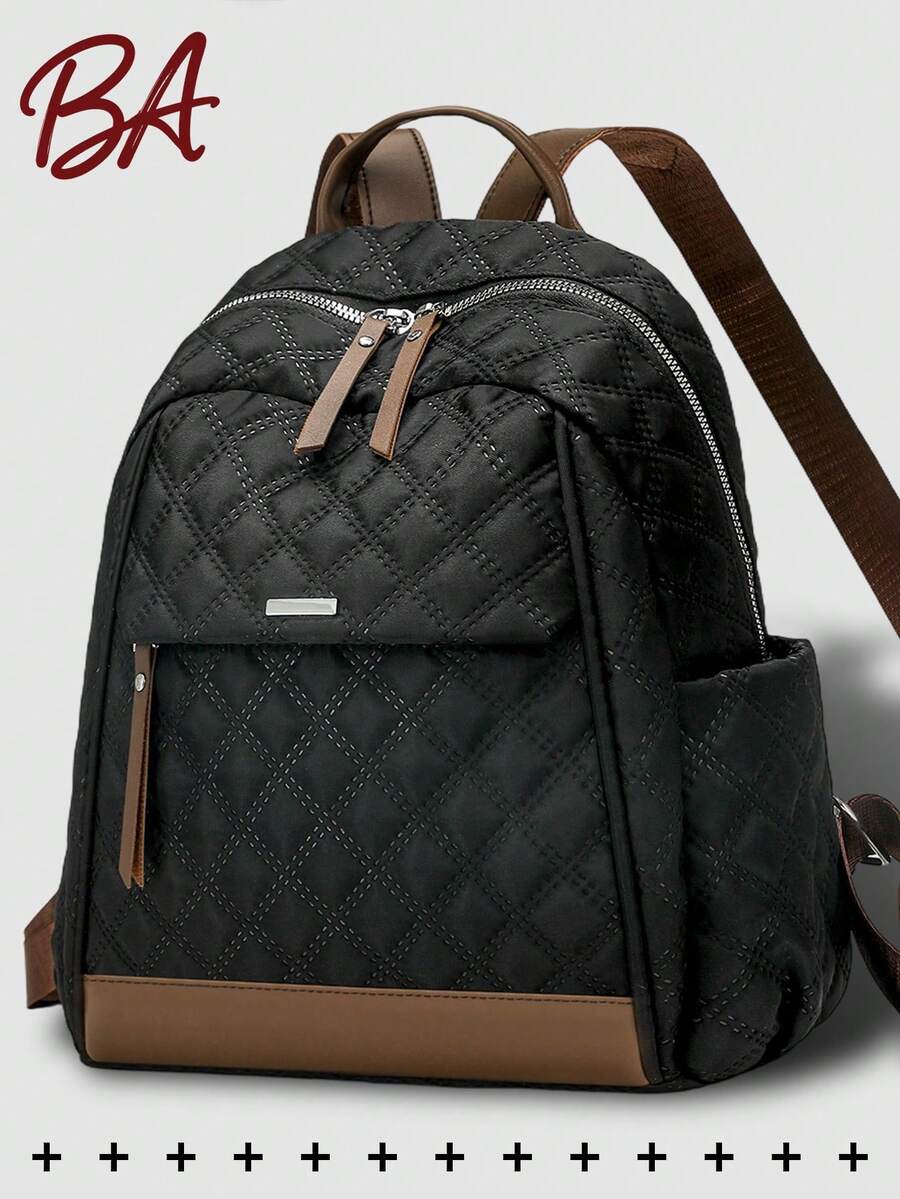 Anti-Theft Casual Diamond Quilted Nylon Backpack Women Purse; Multi-Functional Fashion Day Bag; Multi-Pocket Lightweight Travel Bag; Large Capacity Simple School Bag; Convenient Book Bag, Suitable For Students, Nurses, Teachers, Business People, Travel And Vacation, Business Trips, Daily Commuting, Shopping, Office, Dating, Hiking, Training, Work, Birthday Gifts, Holiday Gifts,