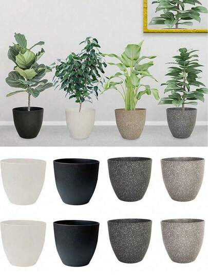 1pc Matte Simulated Stone Planter Pot, Indoor Flower Pot, Ceramic Pot, Vase, Balcony Plant Pot, Home Decor, Large Capacity Plant Growth Cultivation Pot, Indoor Decorative Vase