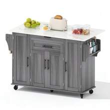 120*45cm, Mobile Kitchen Island, Kitchen Trolley, Extendable Worktop Up To 70cm, Concealed Cutlery Drawer, Adjustable Shelves, Spice Rack And Towel Rail, Suitable For Kitchen, Dining Room Or Living Room - Grey - View 10