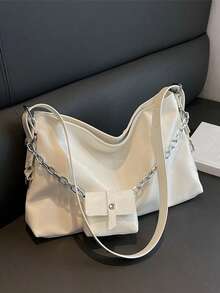 Unique Pattern Solid Color Women's Shoulder Bag, Versatile Fashion Handbag With Large Capacity, Suitable For Business Trip, Short-Distance Travel, Portable Storage Bucket Bag - White - View 4