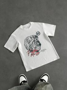 Áo thun nam tay ngắn DIYIE kiểu retro, thoáng khí, in chữ kẻ sọc, phong cách đường phố, dáng rộng thoải mái, thích hợp cho trượt ván, khiêu vũ, đi làm. - trắng - Xem 3