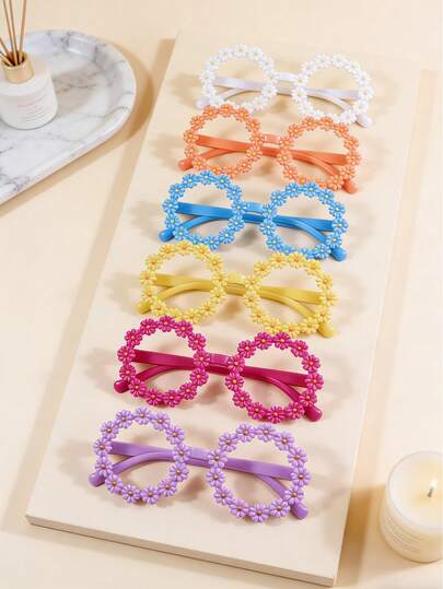 6pcs Girls' Sunflower Decorated Eyeglasses Frame, Accessory Choice For Spring/Summer