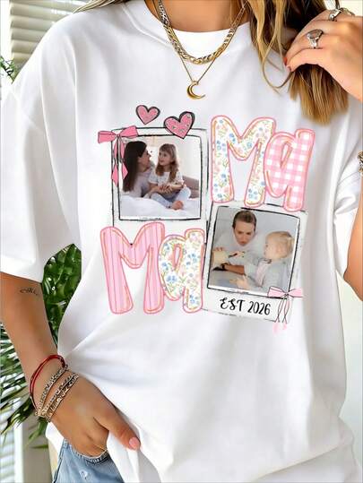 1PC Personalized Mom T-Shirt, 100% Cotton Custom Mom Shirt With Photo, Custom Mom Shirt, Mother's Day Tee, Mother's Day Gift - S-2XL