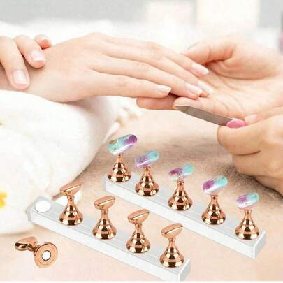 5pcs/1 Set Rose Gold Nail Stand Tips Holders Chess Shaped DIY Magnetic Training Practice Display Manicure Nail Tool. Magnetic Nail Art Display Stand, Acrylic Nail Practice Holder, Nail Salon DIY Nail Art Display Rack