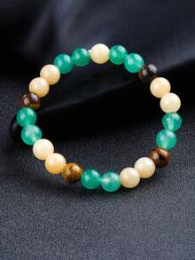 YAUKIA 1Pc Natural 8mm Yellow Chalcedony&Green Aventurine & Yellow Tiger Eye Bead Bracelet, Luck, Protection, Unisex, Stretch Jewelry, Ideal Gift - Multicolor - View 8