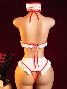 2pcs Sexy Lingerie Set - Naughty Maid Nurse Costume Romper + Nurse Cap - White - View 2
