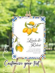 Customized Welcome Sign - Featuring Yellow Lemon Pattern Design, Suitable For Weddings, Birthday Parties, Baptism Ceremonies And Other Special Occasions - Multi-Purpose Celebration Decoration, Without Stand - Multicolor - View 2