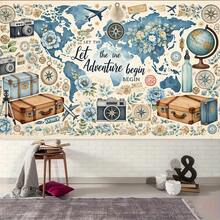 2D Flat Printing Decorative Tapestry,Printed Wall Tapestry, World Map, Travel Elements, "Let The Adventure Begin" Text. Suitable For Living Room Or Dorm Room Decoration And Party Themes, Home Decor, Decorative Tapestry, Art Wall Hanging, Polyester Fabric, Wall Hanging Tapestry, Printed Decoration, Party Planning. Unique Gift Idea, Wall Art, Ideal Choice For Party Celebrations. Non-Luminous1PC, Peach Skin Fabric Material,Party Gifts, Indoor And Outdoor Decorative Banners, Suitable For Hanging In Bedrooms, Living Rooms, Offices, And Dormitories For Party Decorations.,1PC,1PC - 彩色 - 查看 7