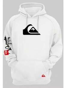 Men's Kangaroo Hoodie With Circle Print, - White - View 5