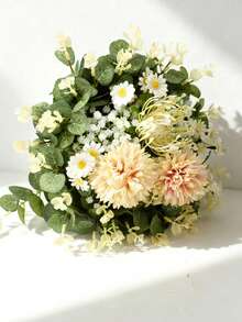 Bó hoa cưới "Tình yêu vĩnh cửu", được làm từ lá bạch đàn, hoa baby's breath, hoa cúc, hoa cẩm tú cầu và hoa cúc vạn thọ, thích hợp cho cô dâu và phù dâu cầm, thời trang và sống động, tượng trưng cho tình yêu bất diệt. - Nhiều màu - Xem 3