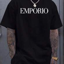 Men's Fashionable Letter Print Round Neck Short Sleeve Casual T-Shirt - Xám - Xem 6