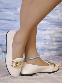 Girl's Casual Comfortable Slip-On Soft Bottom Flat Shoes - Beige - View 4