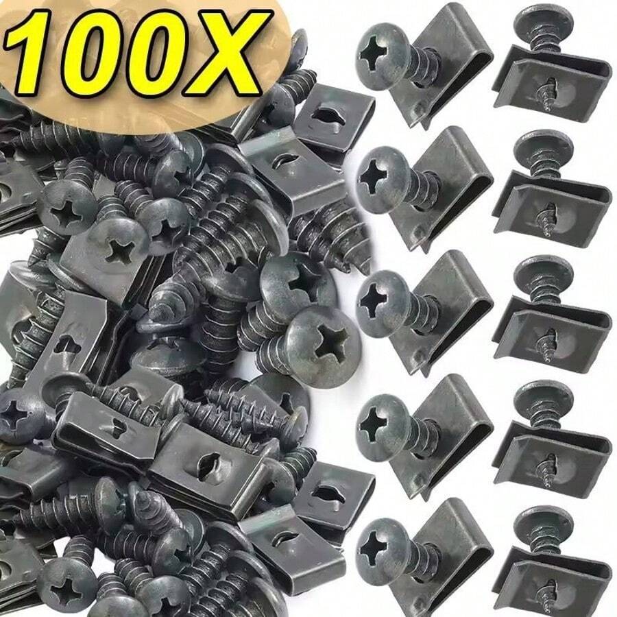 100pcs Car Screw Base U-Shaped Pads, Car Modification, Interior Fender Bumper Screws, Prevent Loosening And Noise Caused By Driving Vibration - U-shaped Washer Screw - View 1