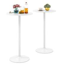 GOFLAME 2 Pack Round Bar Table, Bistro Pub Table With Adjustable Height & Metal Base, Modern Style Bar Height Cocktail Table For Living Room, Cafe & Restaurant - White - View 1