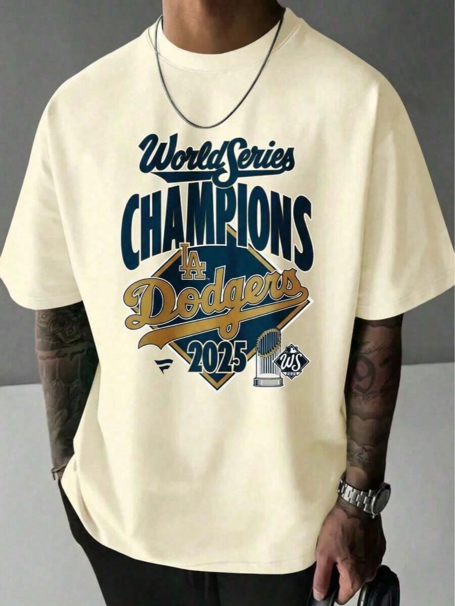 World Series Champions La Dodgers | Men's T Shirts | Graphic T Shirts | 100 Cotton Shirts | Super Soft | Mens Gifts | Christmas Outfit Men | Summer Clothes | - 杏色 - 查看 1