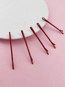 10pcs/Pack Solid Red Flat Hairclips - Red - View 3