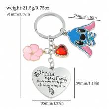 Disney 可爱史迪奇钥匙扣，迪士尼《星际宝贝》饰品礼物（女士/女孩），“Ohana”意为“家人”心形吊坠钥匙扣，史迪奇和天使情侣项链、耳环、手链 - 彩色 - 查看 9