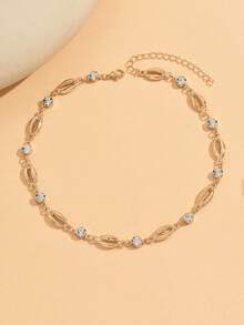 1pc Niche Design Rhinestone & Tooth Pendant Necklace, Basic Single-Layer Gold Color Neck Jewelry, Fashionable For Daily Wear, Party, Vacation, And Dates - Multicolor - View 2