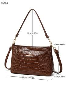 New Crocodile Embossed PU Leather Crossbody Bag For Women, Shoulder Bag Or Handbag, Glossy Classic Casual Commuter Bag - Coffee - View 2