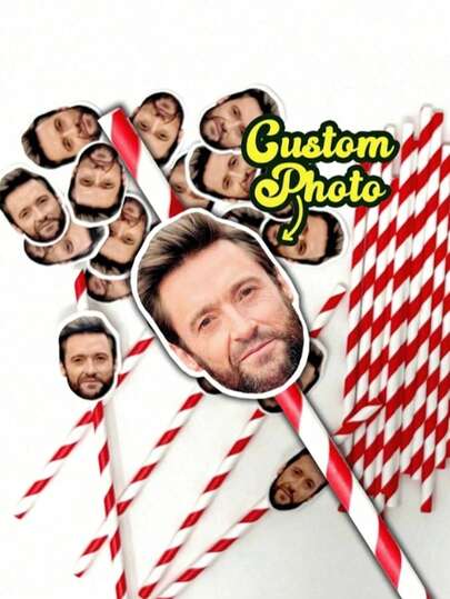 1/20pcs Personalized Photo Straws - Customized Face Cut Photo With Straw And Holder - Suitable For Hen Party, Bachelor Party, Birthday Party And Other Multipurpose Decorations, Mildew-Resistant And Reusable, Personalized Birthday Photo Straws, Bachelor Party Straws, Fun Photo Decor, Bachelorette Party Favors, Personalized Gifts, Fun Photo Decorations
