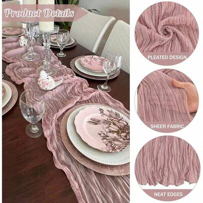 1pc Pink Cheesecloth Table Runner, Boho Rustic Gauze, Suitable For Easter, Spring, Wedding, Party, Baby Shower, Birthday, Home Decor, Holiday Decorations