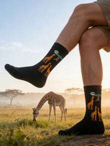 1双男士长颈鹿印花休闲百搭中筒袜 - 彩色 - 查看 2