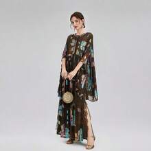 Rich Radi Q's Quần ống rộng bằng vải dệt dành cho nữ, họa tiết hoa jacquard, trang phục thường ngày mùa hè. - màu nâu - Xem 4