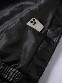 Nueva chaqueta de cuero para motocicleta para hombres, chaqueta de cuero para hombres, chaqueta de carreras de color contrastante para hombres, chaqueta deportiva de ajuste holgado de marca - Negro - Ver 10