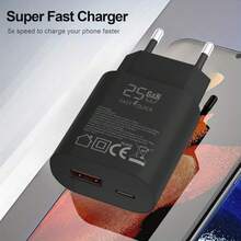 1PC EU Plug 25W Dual Port Fast Wall Charger, USB C & USB A PD QC3.0 Power Adapter Compatible With IPhone 16/15/14/13 - EU C Type Plug(220-240V) - View 5
