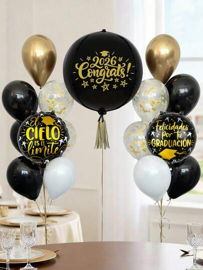 23pcs Graduation Theme Party Balloon Set, Includes 22" Graduation 4D Balloon, Graduation Round Balloon, Latex Balloons, Confetti Balloons, Suitable For Graduation Decoration, Graduation Party, Celebration, School Events And Campus Decoration, Indoor Decoration, Class Of 2026 Graduation Party, Graduation Season Photo Props Balloons
