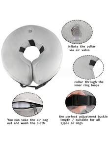 Soft Inflatable Pet Recovery Collar, Small/Medium/Large Pet Anti-Lick Healing Collar - Light Grey - View 3