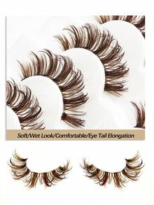 Asiteo 6 Pairs Brown Wet Lashes Cat Eye False Eyelashes, Natural Look Soft & Fluffy, Lightweight Brown Lashes Suitable For All Eye Shapes, Spiky Lashes Great For Dates & Cosplay - Comic wet eyelashes - View 4