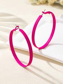 2pcs/Set Of Fashionable Oil Dripping Rose Red Women's Earrings - Hot Pink - View 3
