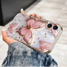 蝴蝶饰品粉色手机壳，兼容 17/16/15/14/13/12/11 Pro Max/X/XS/XR/XS Max/7/8/6/6S Plus/16E，卡通透明防震全包覆TPU手机壳，简约时尚软壳保护套 - 無色 - 查看 5