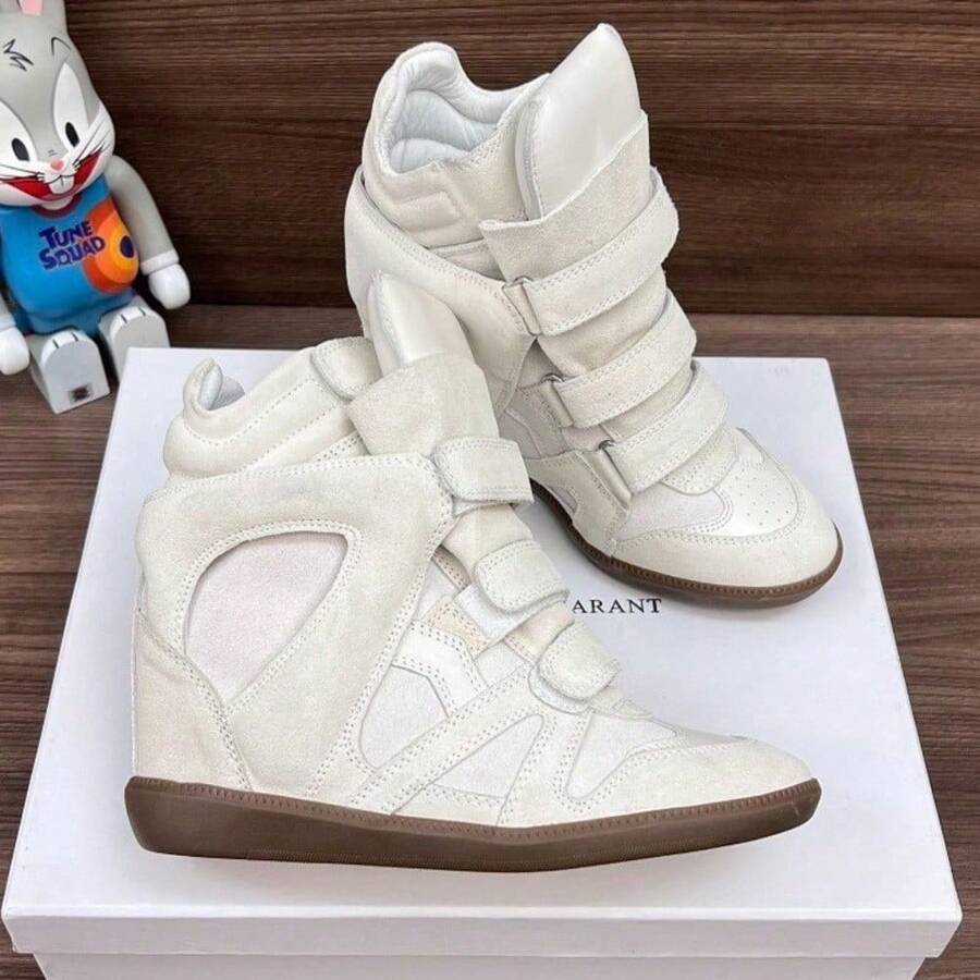 2026 New Style High-Top  Women's Shoes, With Invisible Inner Height Increase, Non-Slip And Wear-Resistant, Color-Blocked Flat Casual Sports Women's Shoes, Very Suitable For Daily Matching And Travel - 白色 - 查看 1