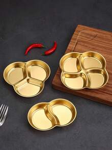 1 đĩa đựng nước chấm bằng thép không gỉ 2 ngăn/3 ngăn/4 ngăn, đĩa chấm thịt nướng kiểu Hàn Quốc. - Vàng - Xem 9