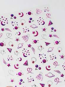 1 Piece Of Purple Starry Sky, Moon, Planet Wings, Abstract High Saturation Self-Adhesive Nail Sticker, Dreamy Nail Sticker - Multicolor - View 6