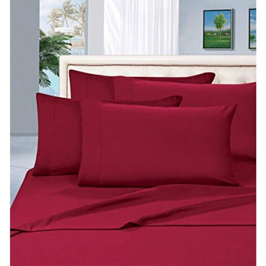 1500 Thread Count Egyptian Quality 6 Piece Wrinkle Free And Fade Resistant Luxurious Bed Sheet Set Full Burgundy - Màu Đỏ Sâu - Xem 1